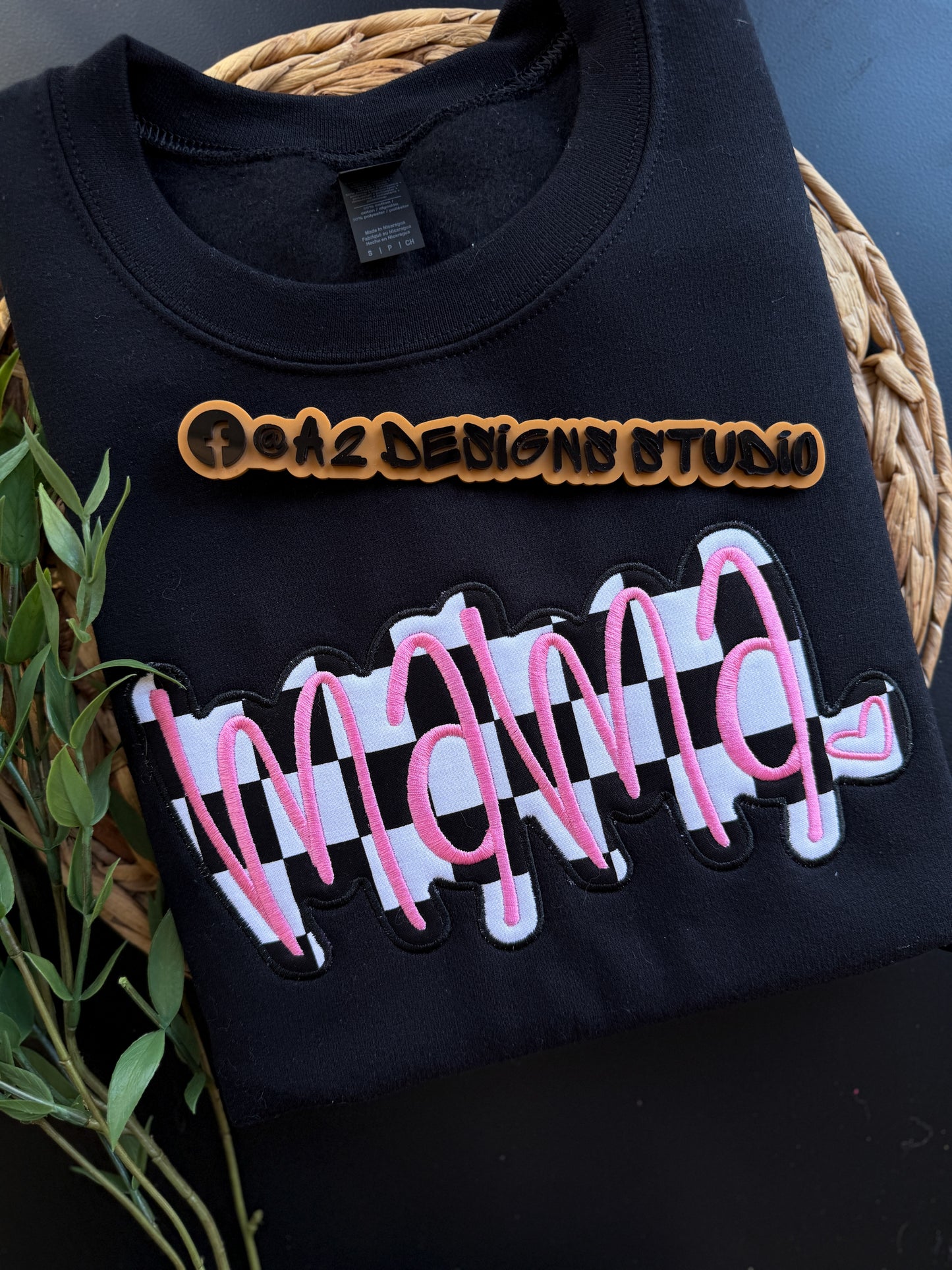 Checkered Mama Appliqué Sweatshirt